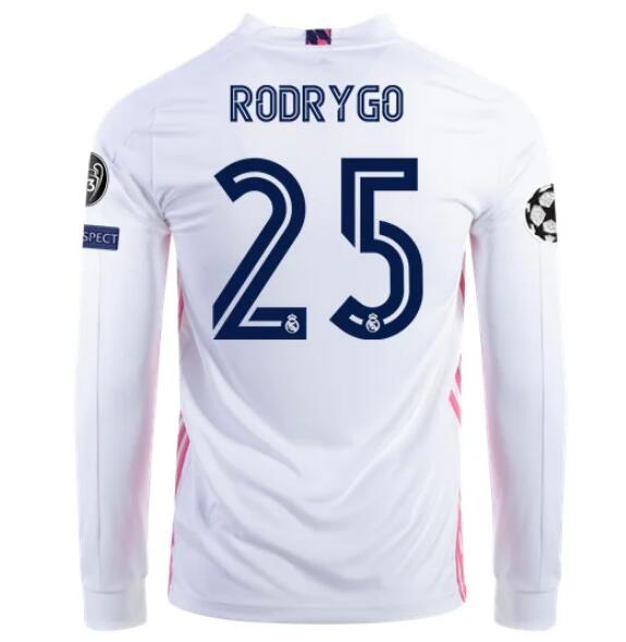 Real Madrid Long Sleeve Home Kit Soccer Jersey RODRYGO #25 2020/21